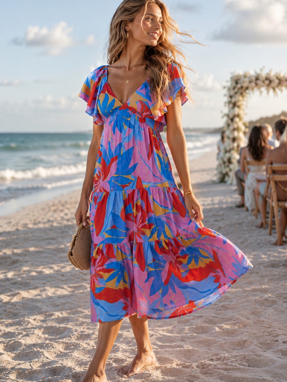NWT Anthro’s Adelyn Rae,Caroline Flutter Sleeve,Vibrant Floral Dress,Size M - Picture 6 of 8